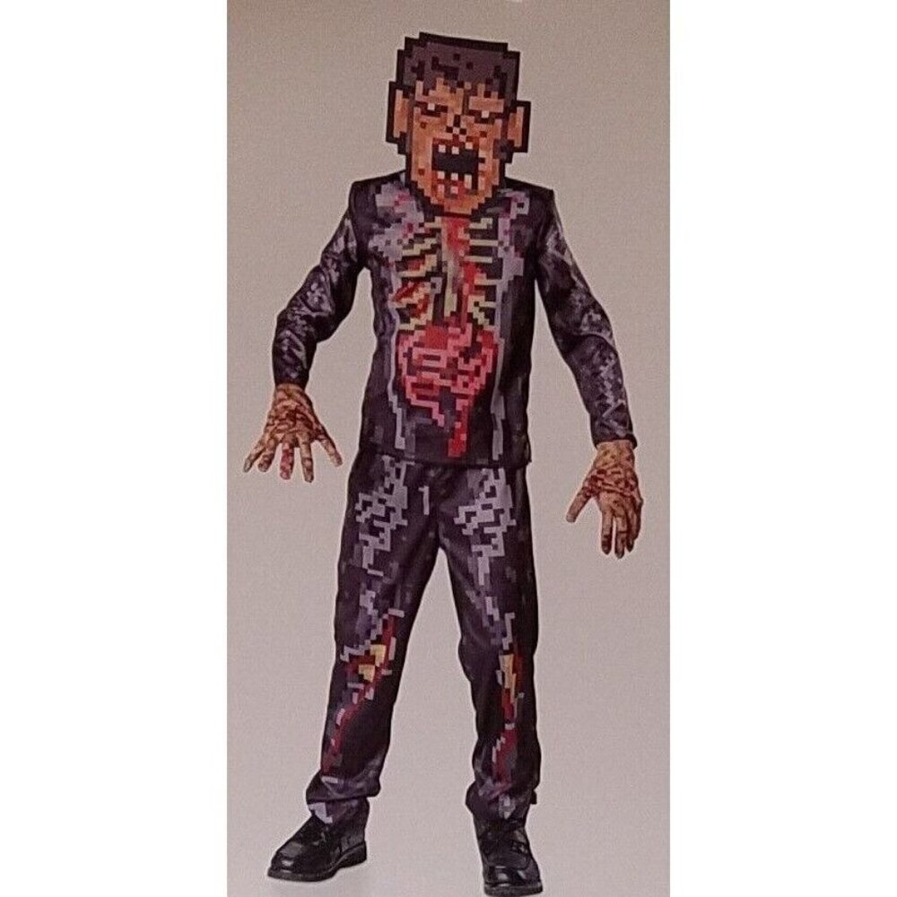 NEW Pixel Zombie Halloween Costume Boys Small 4-6 Shirt Pants Mask Gloves